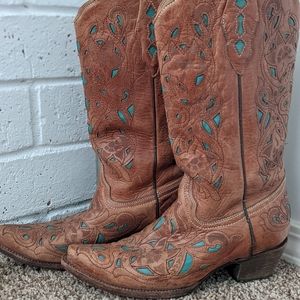 Corral size 9.5 brown and turquoise cowboy boots